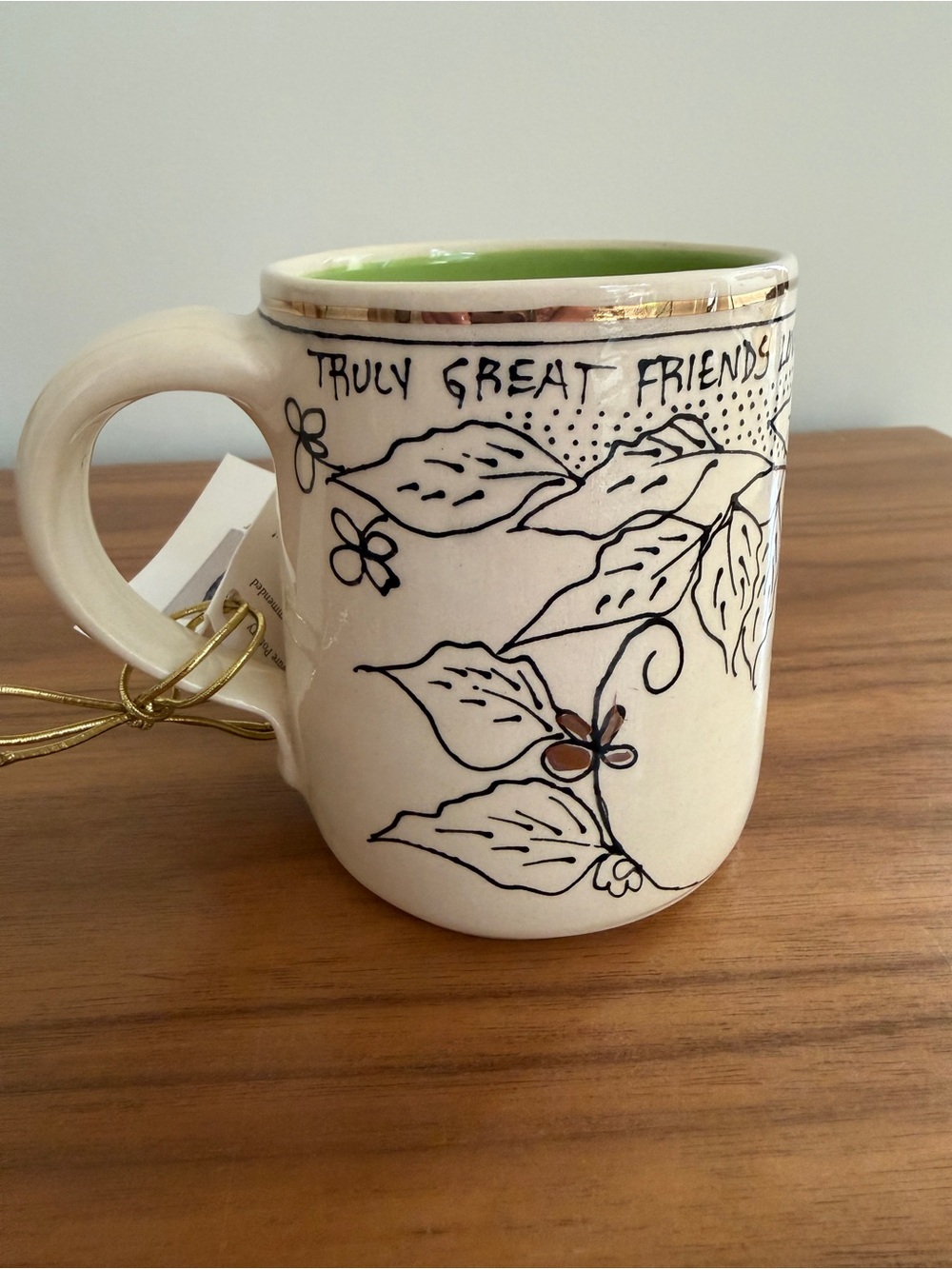 ARTABLES Now and Zen Green Tree Mug Hand Painted Gold Lustre Friendship Gift NWT